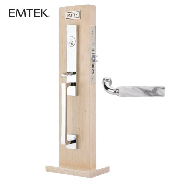 EMTEK - F20-3311 - Brisbane Mortise Entry Set - R Bar White Marble Lever - 2 1/2" Backset - Right Handed - Entrance - US26 - Polished Chrome - UHS Hardware