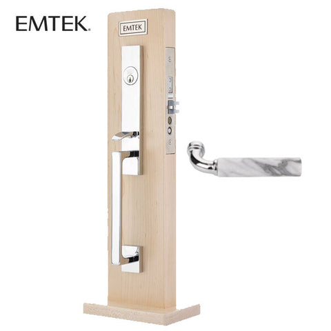 EMTEK - F20-3311 - Brisbane Mortise Entry Set - R Bar White Marble Lever - 2 1/2" Backset - Right Handed - Entrance - US26 - Polished Chrome - UHS Hardware