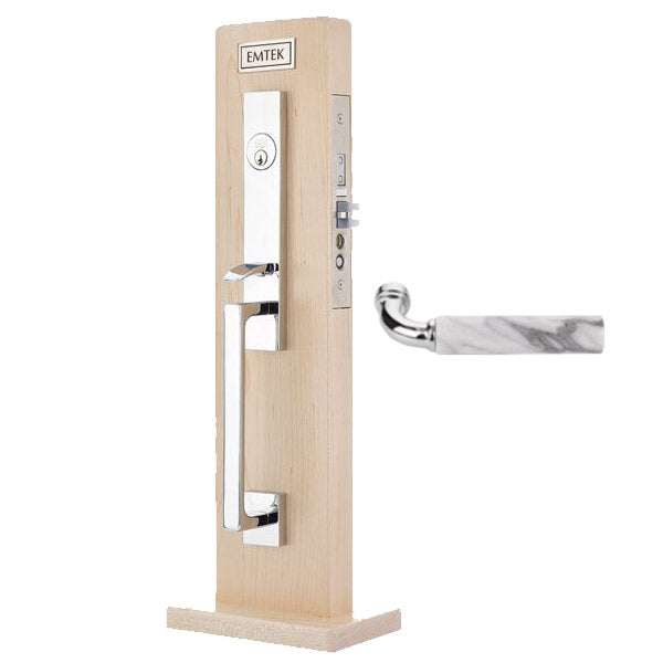 EMTEK - F20-3311 - Brisbane Mortise Entry Set - R Bar White Marble Lever - 2 1/2" Backset - Right Handed - Entrance - US26 - Polished Chrome - UHS Hardware