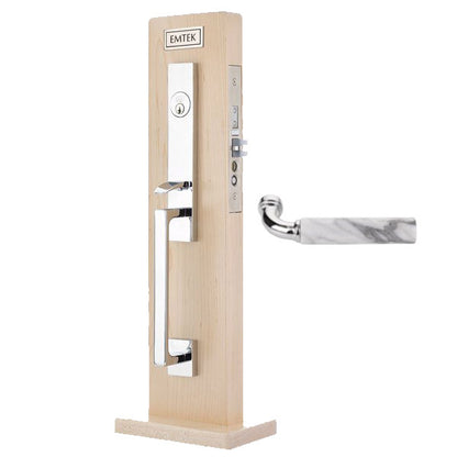 EMTEK - F20-3311 - Brisbane Mortise Entry Set - R Bar White Marble Lever - 2 1/2" Backset - Right Handed - Entrance - US26 - Polished Chrome - UHS Hardware
