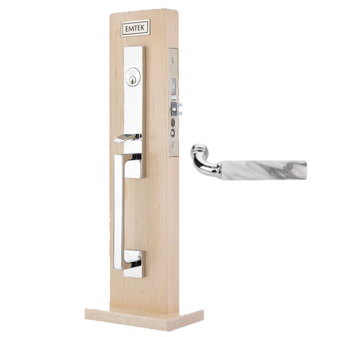 EMTEK - F20-3311 - Brisbane Mortise Entry Set - R Bar White Marble Lever - 2 1/2" Backset - Right Handed - Entrance - US26 - Polished Chrome - UHS Hardware