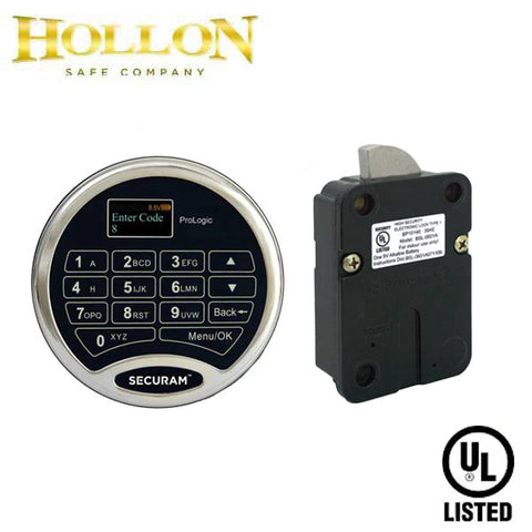 HOLLON - SECURAM - ProLogic L22 Electronic Safe Keypad Lock W/ Swing Bolt Lock - UL Listed - Chrome - UHS Hardware