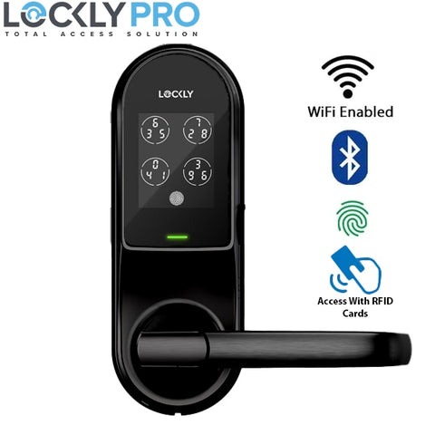 Lockly GUARD - PGD679LWSN - Lever Latch Smart Lock - Phone App - Fingerprint Reader - WiFi - Bluetooth - Touchscreen - Key Override - MiFare RFID - Satin Nickel (PREORDER) - UHS Hardware