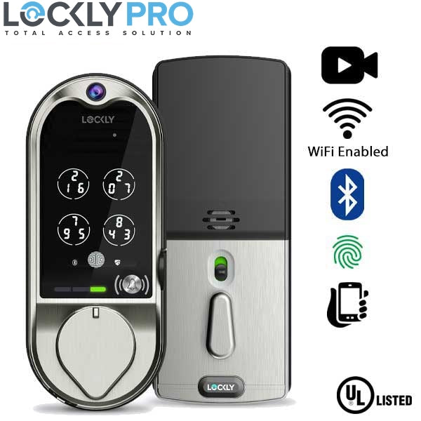 Lockly - PGD798 - Vision Doorbell Video Camera Smart Lock Deadbolt - Fingerprint Reader - Bluetooth - WiFi Hub - Fire Rated - Satin Nickel - UHS Hardware