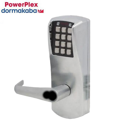 PowerPlex - P2066B - Electronic Self Powered Pushbutton Mortise Lever Lock - SFIC - 2¾" Backset - Satin Chrome - Grade 1 - UHS Hardware