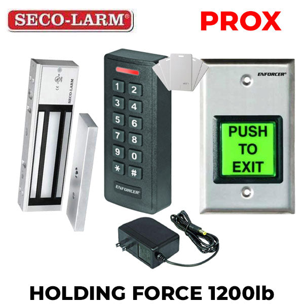 Seco-Larm - Single Door Maglock - 1200-lb Holding Force w/ PROX Keypad & Single Gang Wall Plate w/ 12VDC Plug-in Transformer - UHS Hardware