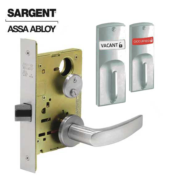 Sargent - 8265 - Mechanical Mortise Lock - LN Rose / B Lever - Privacy w/ Indicator - 1-3/4" Frame - Satin Chrome - Grade 1 - UHS Hardware
