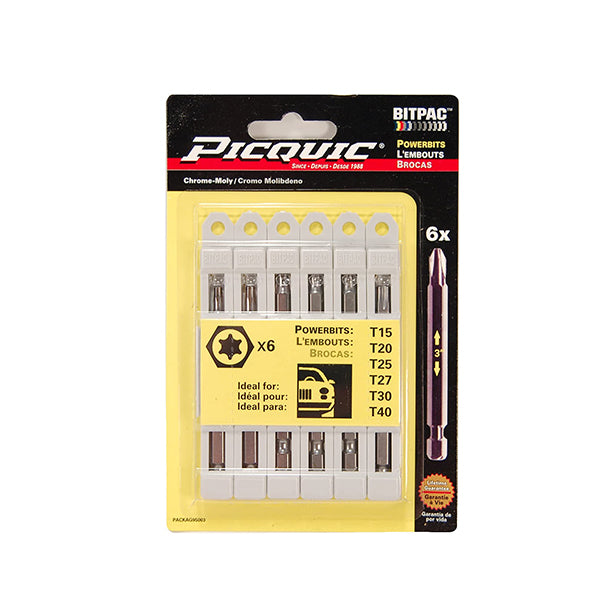 PICQUIC - Bitpac 95003 - Torx Set - T15 T20 T25 T27 T30 T40 - UHS Hardware